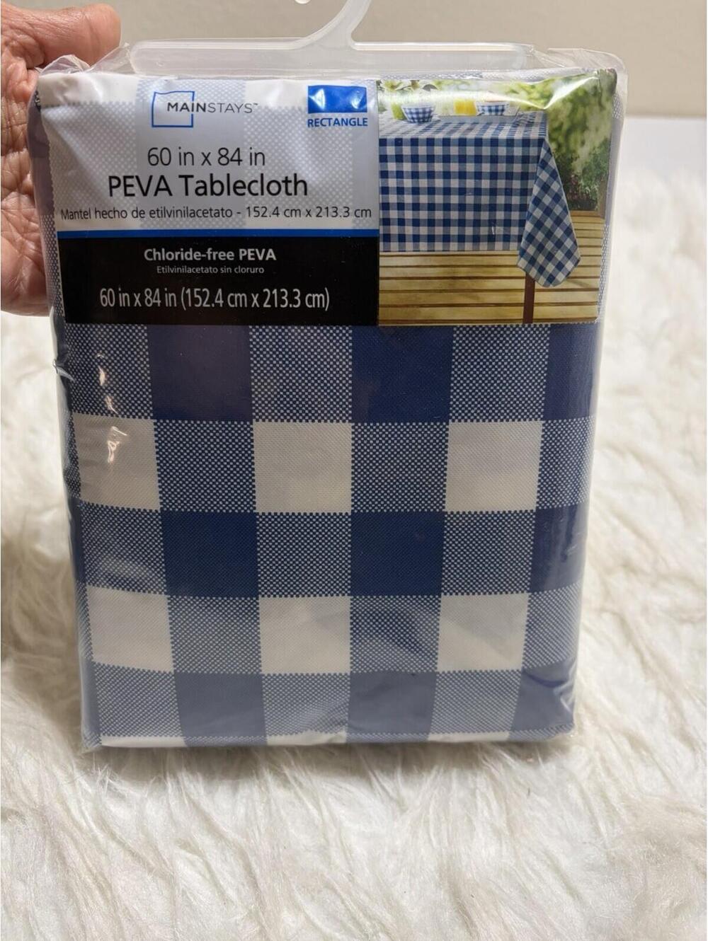 Mainstays Blue & White Checkered 60 Inch x 84 Inch Rectangular Tablecloth